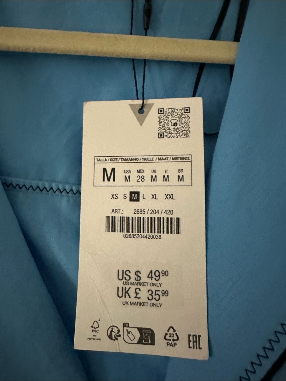 Zara Light Blue Long-Sleeve Mini Shirt Dress - Picture 2 of 2